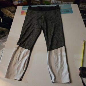 Under Armour HeatGear Compression Leggings Womens Large Grey White Colorblock